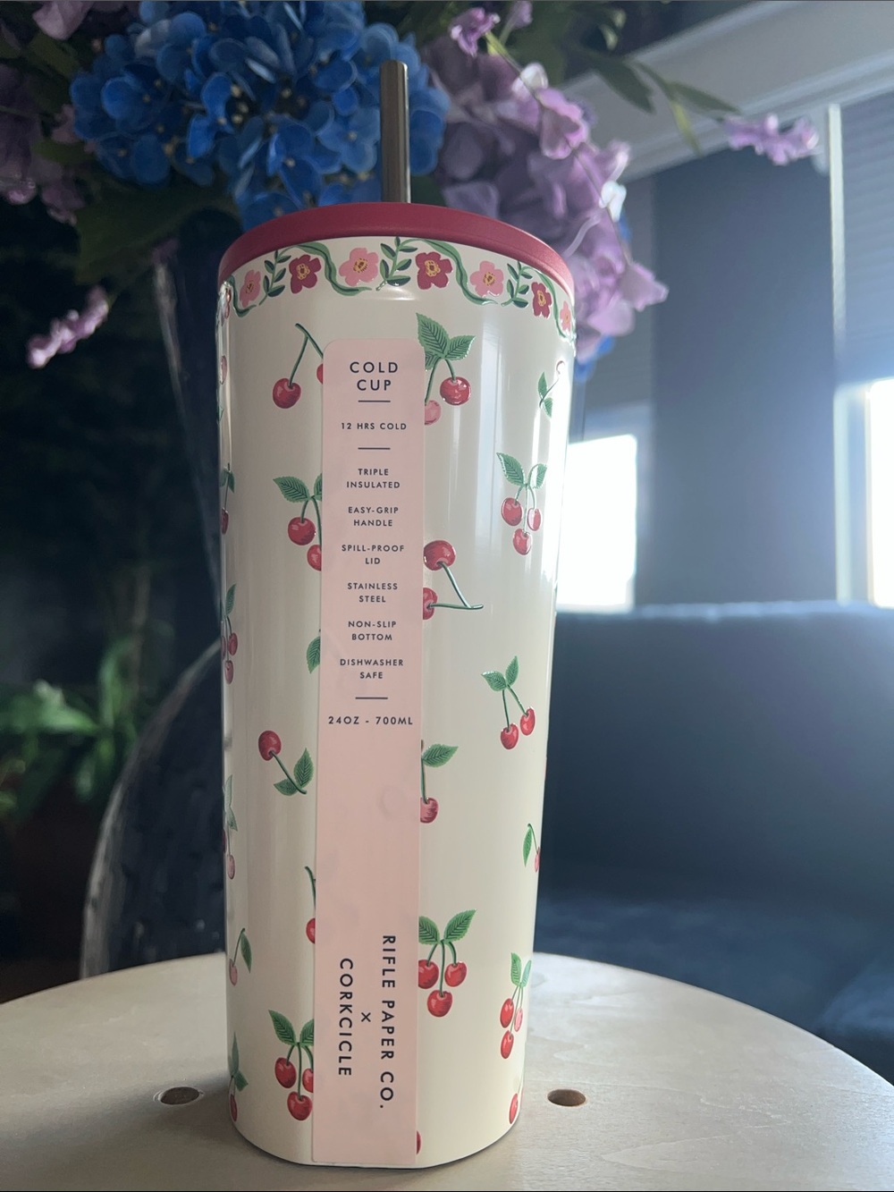 🍒NWT Rifle Paper Co. x Corkcicle Cherries Cold Cup 24oz Cherry Floral Tumbler🍒